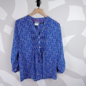 Anthropologie HD In Paris Blue Patterned Bishop Sleeve Blouse | 6